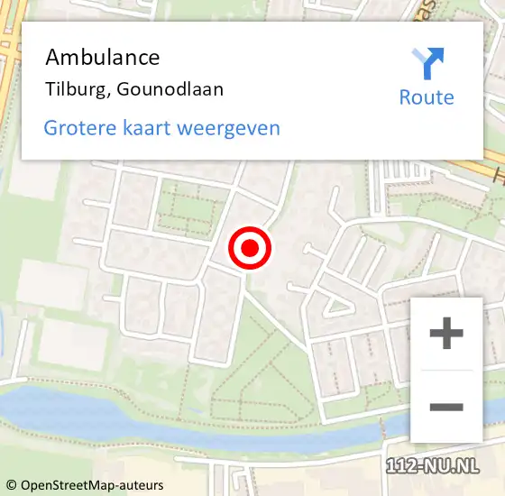 Locatie op kaart van de 112 melding: Ambulance Tilburg, Gounodlaan op 19 maart 2019 12:22