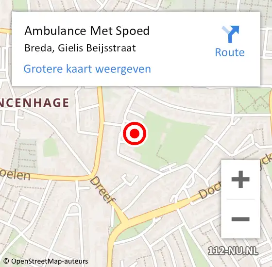 Locatie op kaart van de 112 melding: Ambulance Met Spoed Naar Breda, Gielis Beijsstraat op 19 maart 2019 13:16