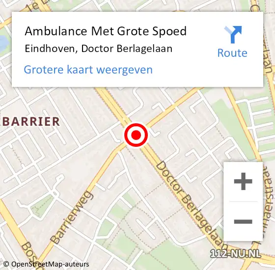 Locatie op kaart van de 112 melding: Ambulance Met Grote Spoed Naar Eindhoven, Doctor Berlagelaan op 19 maart 2019 13:48