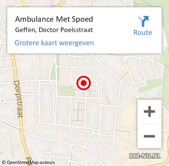 Locatie op kaart van de 112 melding: Ambulance Met Spoed Naar Geffen, Doctor Poelsstraat op 19 maart 2019 14:48