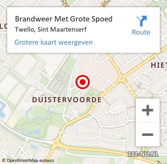 Locatie op kaart van de 112 melding: Brandweer Met Grote Spoed Naar Twello, Sint Maartenserf op 19 maart 2019 15:46