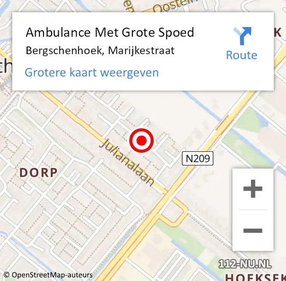 Locatie op kaart van de 112 melding: Ambulance Met Grote Spoed Naar Bergschenhoek, Marijkestraat op 19 maart 2019 18:55