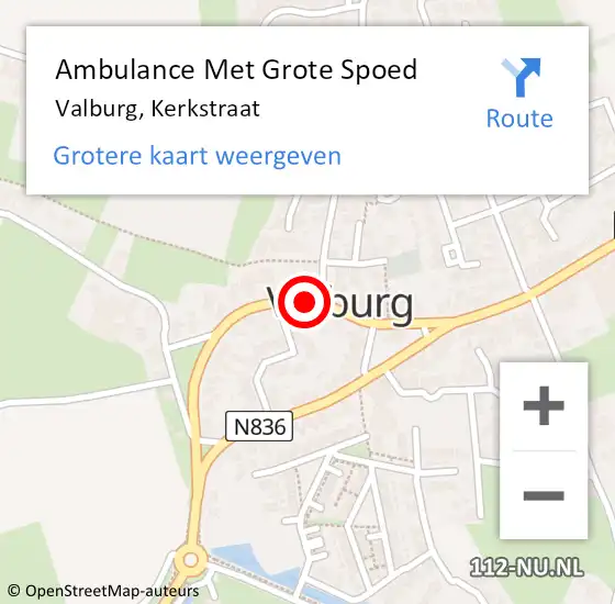 Locatie op kaart van de 112 melding: Ambulance Met Grote Spoed Naar Valburg, Kerkstraat op 19 maart 2019 21:14