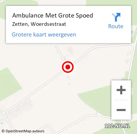 Locatie op kaart van de 112 melding: Ambulance Met Grote Spoed Naar Zetten, Woerdsestraat op 19 maart 2019 22:37