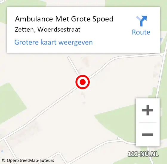 Locatie op kaart van de 112 melding: Ambulance Met Grote Spoed Naar Zetten, Woerdsestraat op 19 maart 2019 22:41