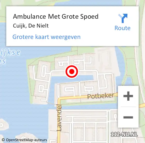 Locatie op kaart van de 112 melding: Ambulance Met Grote Spoed Naar Cuijk, De Nielt op 20 maart 2019 00:29