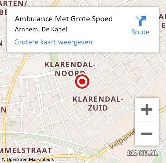 Locatie op kaart van de 112 melding: Ambulance Met Grote Spoed Naar Arnhem, De Kapel op 20 maart 2019 01:08