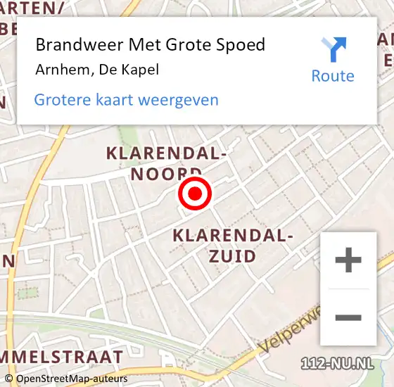 Locatie op kaart van de 112 melding: Brandweer Met Grote Spoed Naar Arnhem, De Kapel op 20 maart 2019 01:18