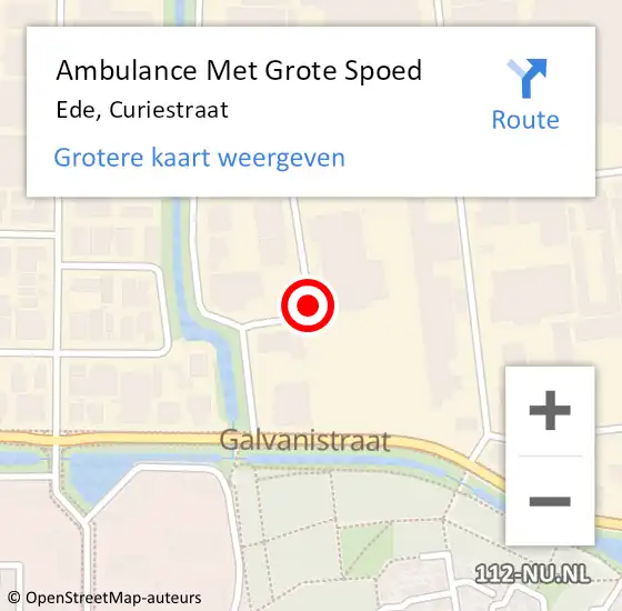 Locatie op kaart van de 112 melding: Ambulance Met Grote Spoed Naar Ede, Curiestraat op 20 maart 2019 04:47