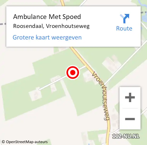 Locatie op kaart van de 112 melding: Ambulance Met Spoed Naar Roosendaal, Vroenhoutseweg op 20 maart 2019 09:38