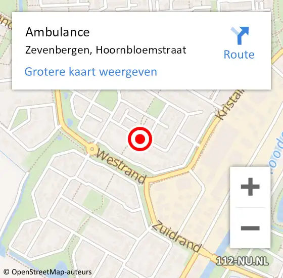 Locatie op kaart van de 112 melding: Ambulance Zevenbergen, Hoornbloemstraat op 20 maart 2019 09:54