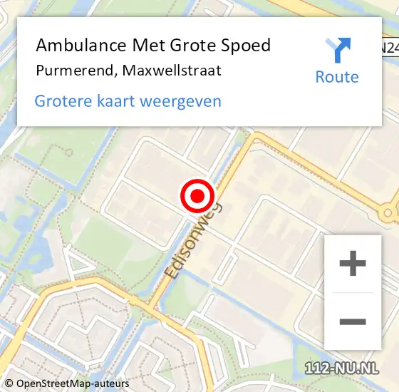 Locatie op kaart van de 112 melding: Ambulance Met Grote Spoed Naar Purmerend, Maxwellstraat op 20 maart 2019 10:40