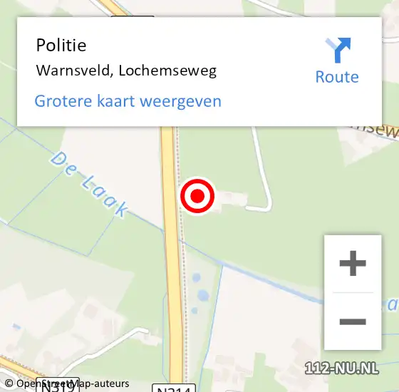 Locatie op kaart van de 112 melding: Politie Warnsveld, Lochemseweg op 20 maart 2019 12:32