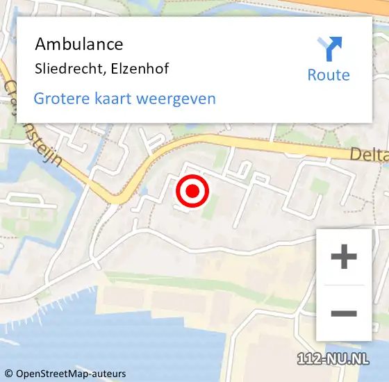 Locatie op kaart van de 112 melding: Ambulance Sliedrecht, Elzenhof op 20 maart 2019 13:59