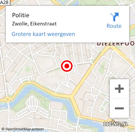 Locatie op kaart van de 112 melding: Politie Zwolle, Eikenstraat op 20 maart 2019 14:06