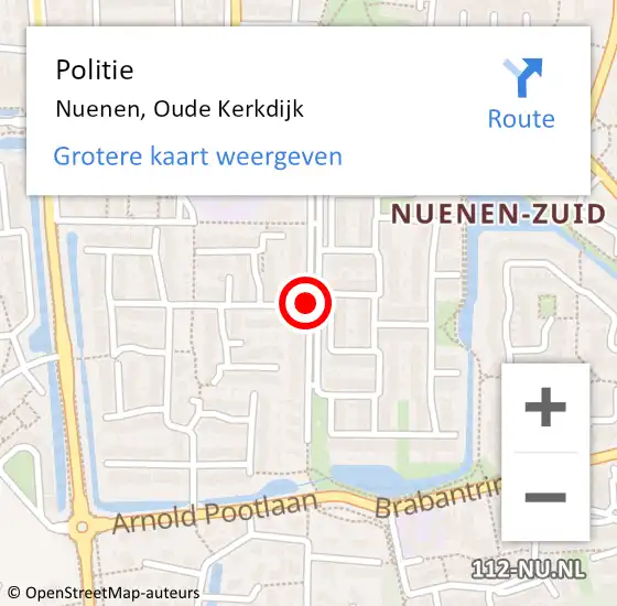 Locatie op kaart van de 112 melding: Politie Nuenen, Oude Kerkdijk op 20 maart 2019 14:47