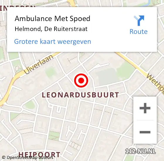 Locatie op kaart van de 112 melding: Ambulance Met Spoed Naar Helmond, De Ruiterstraat op 20 maart 2019 15:46