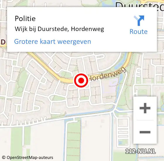 Locatie op kaart van de 112 melding: Politie Wijk bij Duurstede, Hordenweg op 20 maart 2019 16:17