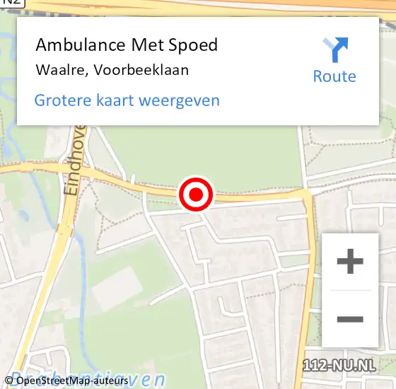 Locatie op kaart van de 112 melding: Ambulance Met Spoed Naar Waalre, Voorbeeklaan op 20 maart 2019 16:20