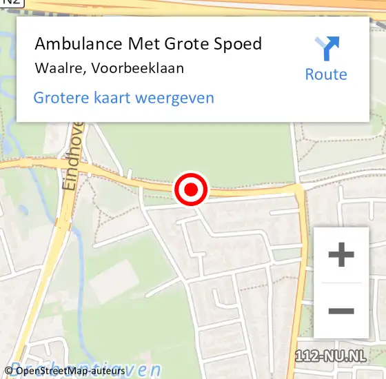 Locatie op kaart van de 112 melding: Ambulance Met Grote Spoed Naar Waalre, Voorbeeklaan op 20 maart 2019 16:23