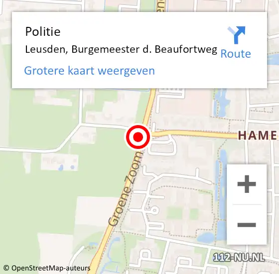 Locatie op kaart van de 112 melding: Politie Leusden, Burgemeester d. Beaufortweg op 20 maart 2019 17:07