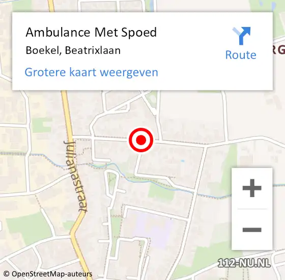 Locatie op kaart van de 112 melding: Ambulance Met Spoed Naar Boekel, Beatrixlaan op 20 maart 2019 17:35