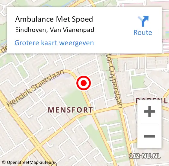 Locatie op kaart van de 112 melding: Ambulance Met Spoed Naar Eindhoven, Van Vianenpad op 20 maart 2019 17:45