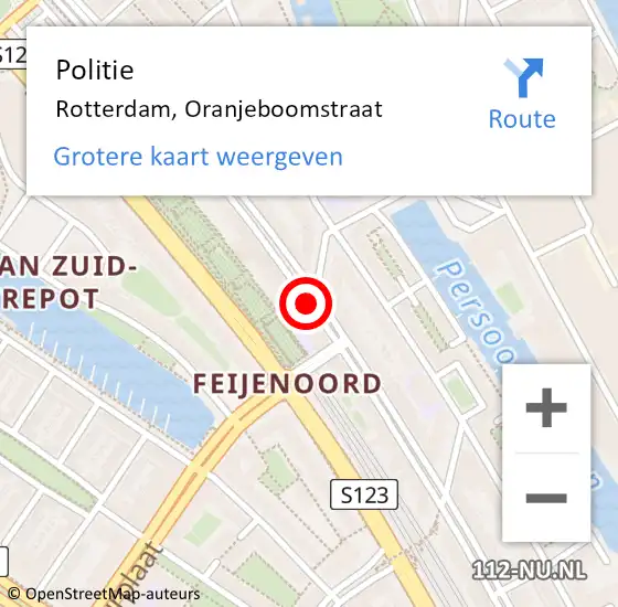 Locatie op kaart van de 112 melding: Politie Rotterdam, Oranjeboomstraat op 20 maart 2019 22:22