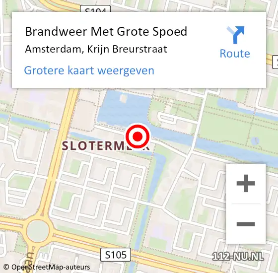 Locatie op kaart van de 112 melding: Brandweer Met Grote Spoed Naar Amsterdam, Krijn Breurstraat op 20 maart 2019 22:34