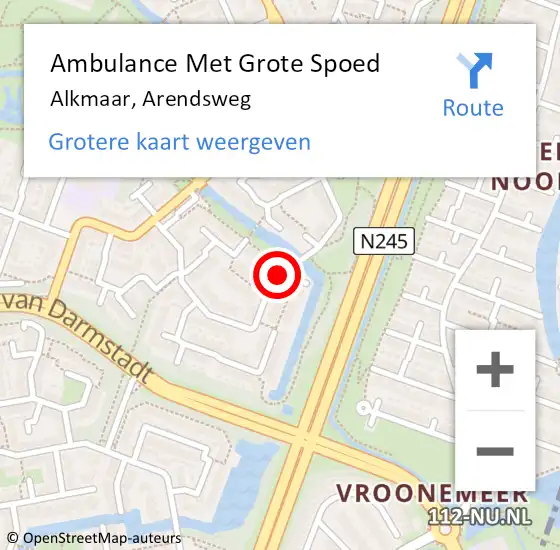 Locatie op kaart van de 112 melding: Ambulance Met Grote Spoed Naar Alkmaar, Arendsweg op 20 maart 2019 23:53