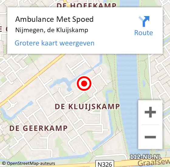 Locatie op kaart van de 112 melding: Ambulance Met Spoed Naar Nijmegen, de Kluijskamp op 21 maart 2019 00:29