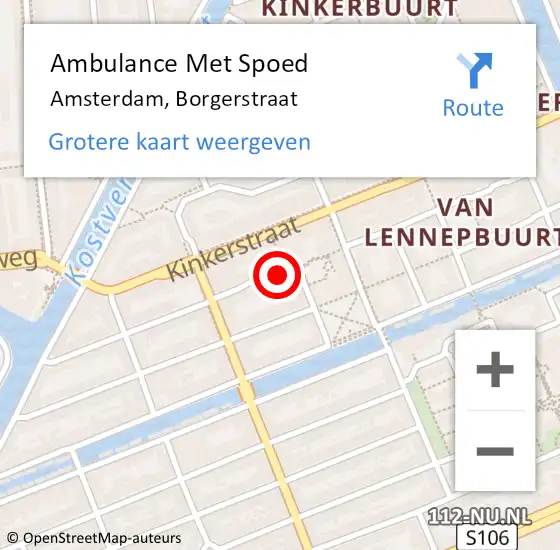 Locatie op kaart van de 112 melding: Ambulance Met Spoed Naar Amsterdam, Borgerstraat op 21 maart 2019 01:48