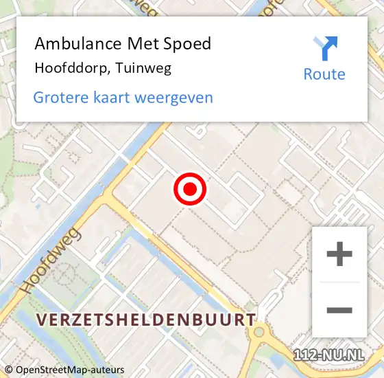 Locatie op kaart van de 112 melding: Ambulance Met Spoed Naar Hoofddorp, Tuinweg op 21 maart 2019 01:59