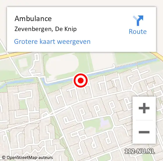 Locatie op kaart van de 112 melding: Ambulance Zevenbergen, De Knip op 21 maart 2019 11:06