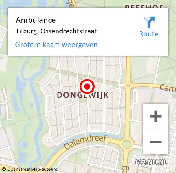 Locatie op kaart van de 112 melding: Ambulance Tilburg, Ossendrechtstraat op 21 maart 2019 13:09