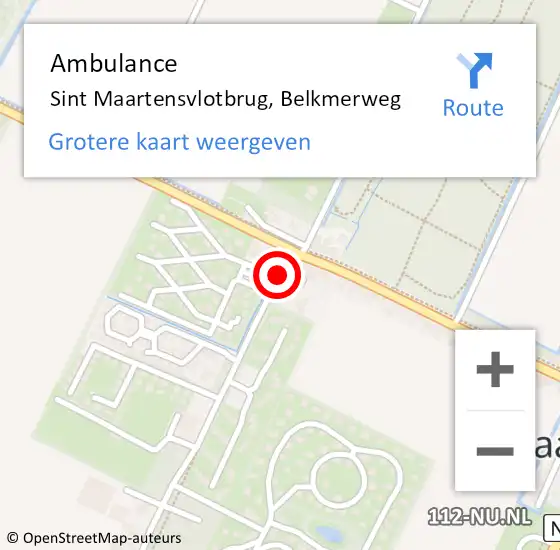 Locatie op kaart van de 112 melding: Ambulance Sint Maartensvlotbrug, Belkmerweg op 21 maart 2019 13:19