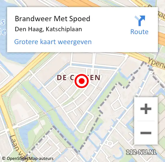 Locatie op kaart van de 112 melding: Brandweer Met Spoed Naar Den Haag, Katschiplaan op 21 maart 2019 13:21
