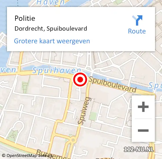 Locatie op kaart van de 112 melding: Politie Dordrecht, Spuiboulevard op 21 maart 2019 14:10