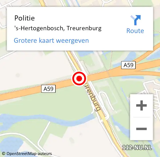 Locatie op kaart van de 112 melding: Politie 's-Hertogenbosch, Treurenburg op 21 maart 2019 14:17