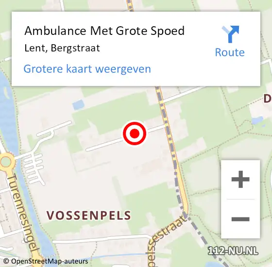 Locatie op kaart van de 112 melding: Ambulance Met Grote Spoed Naar Lent, Bergstraat op 21 maart 2019 15:51