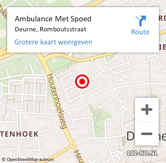 Locatie op kaart van de 112 melding: Ambulance Met Spoed Naar Deurne, Romboutsstraat op 21 maart 2019 16:45