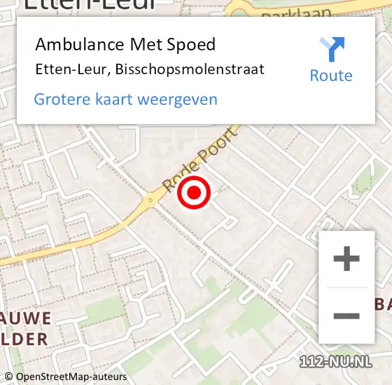 Locatie op kaart van de 112 melding: Ambulance Met Spoed Naar Etten-Leur, Bisschopsmolenstraat op 21 maart 2019 17:11