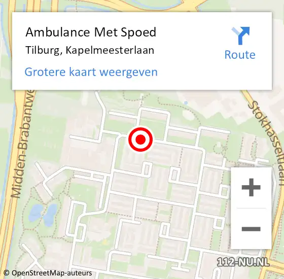 Locatie op kaart van de 112 melding: Ambulance Met Spoed Naar Tilburg, Kapelmeesterlaan op 21 maart 2019 17:14
