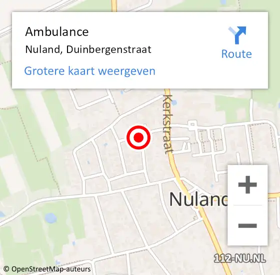 Locatie op kaart van de 112 melding: Ambulance Nuland, Duinbergenstraat op 21 maart 2019 19:23