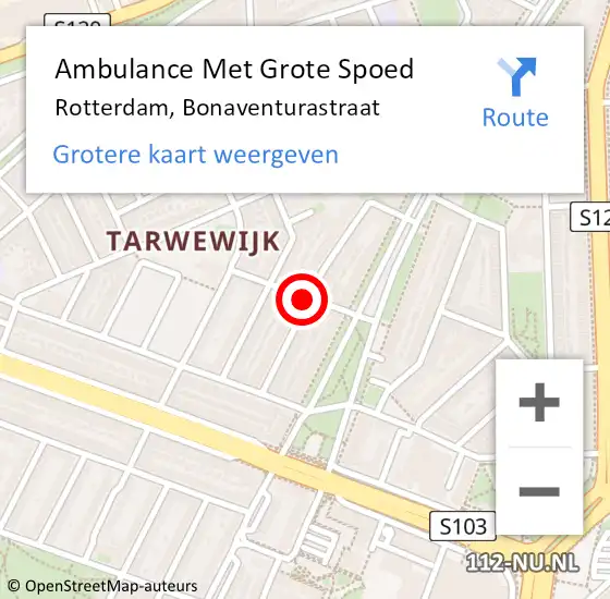 Locatie op kaart van de 112 melding: Ambulance Met Grote Spoed Naar Rotterdam, Bonaventurastraat op 21 maart 2019 21:03