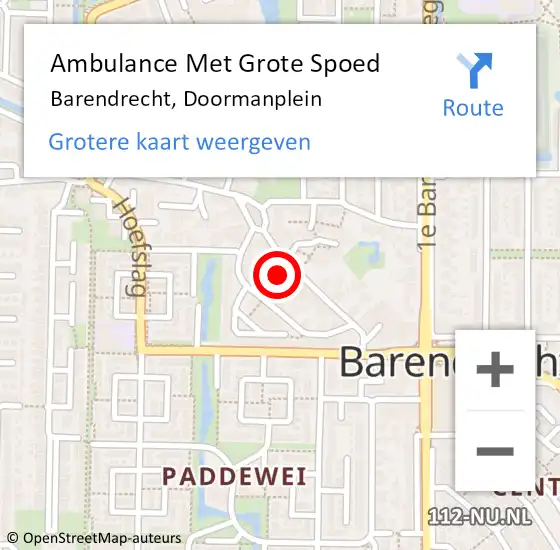Locatie op kaart van de 112 melding: Ambulance Met Grote Spoed Naar Barendrecht, Doormanplein op 21 maart 2019 21:08
