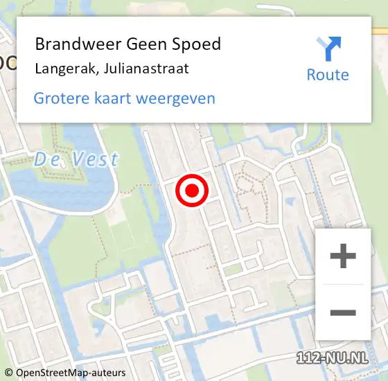 Locatie op kaart van de 112 melding: Brandweer Geen Spoed Naar Langerak, Julianastraat op 21 maart 2019 22:42