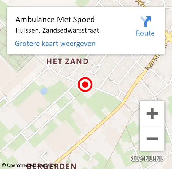 Locatie op kaart van de 112 melding: Ambulance Met Spoed Naar Huissen, Zandsedwarsstraat op 21 maart 2019 22:50
