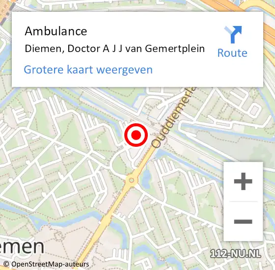 Locatie op kaart van de 112 melding: Ambulance Diemen, Doctor A J J van Gemertplein op 22 maart 2019 00:59