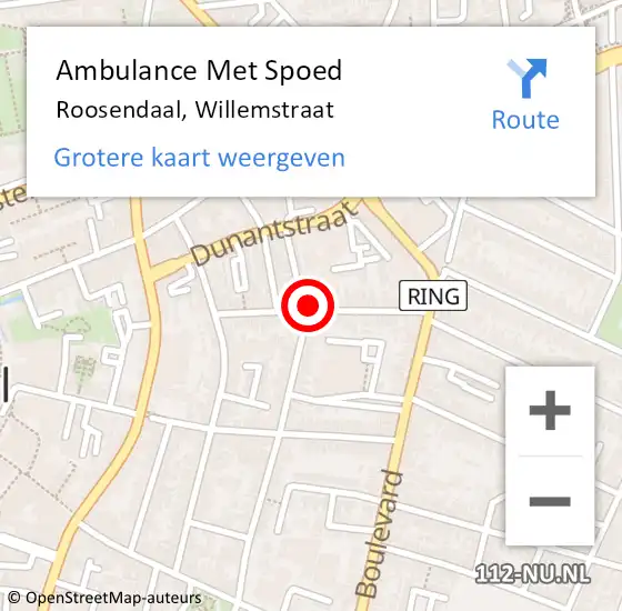 Locatie op kaart van de 112 melding: Ambulance Met Spoed Naar Roosendaal, Willemstraat op 22 maart 2019 02:37